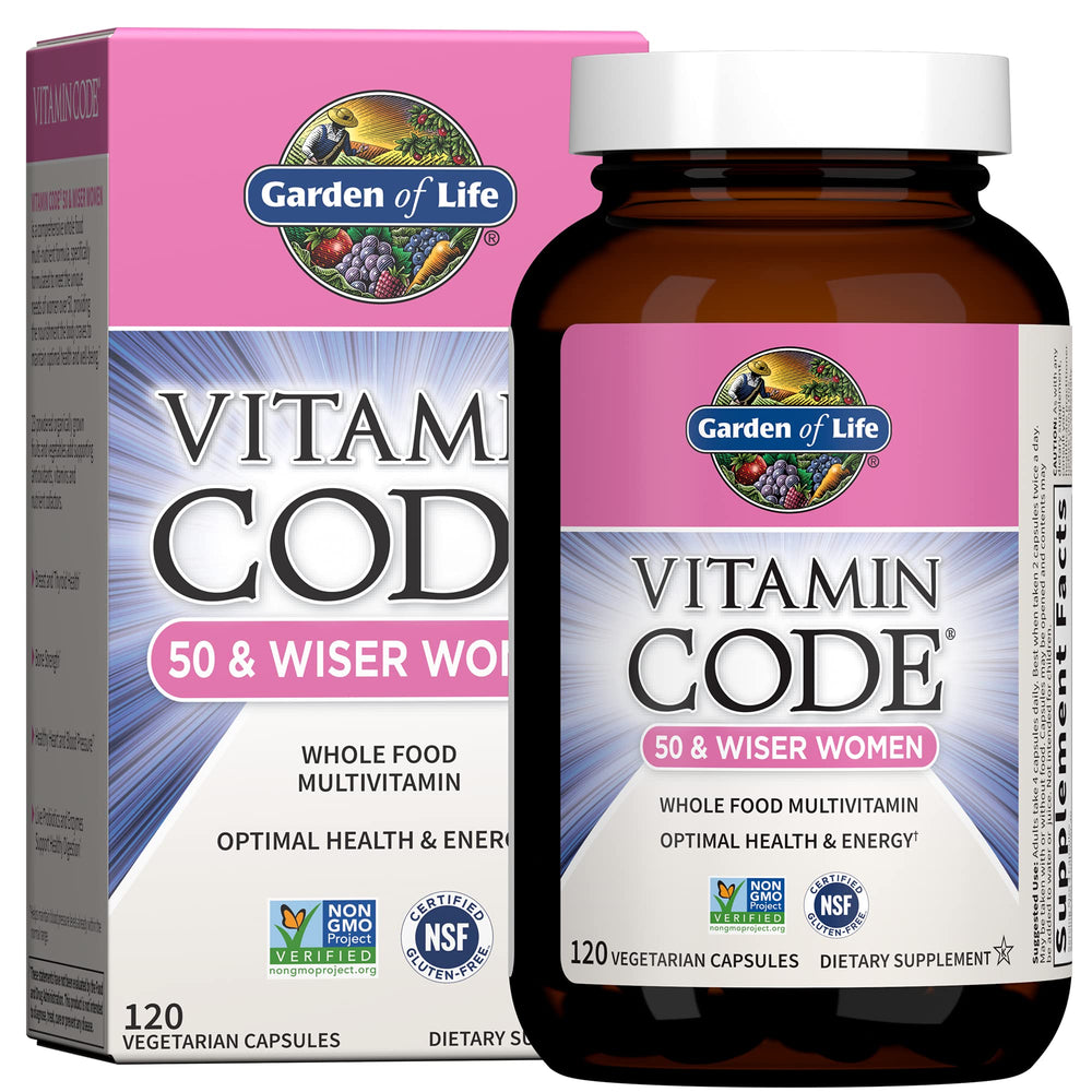 Garden of Life Vitamin Code 50 & Wiser Women bottle front view showing full‑spectrum nutrition