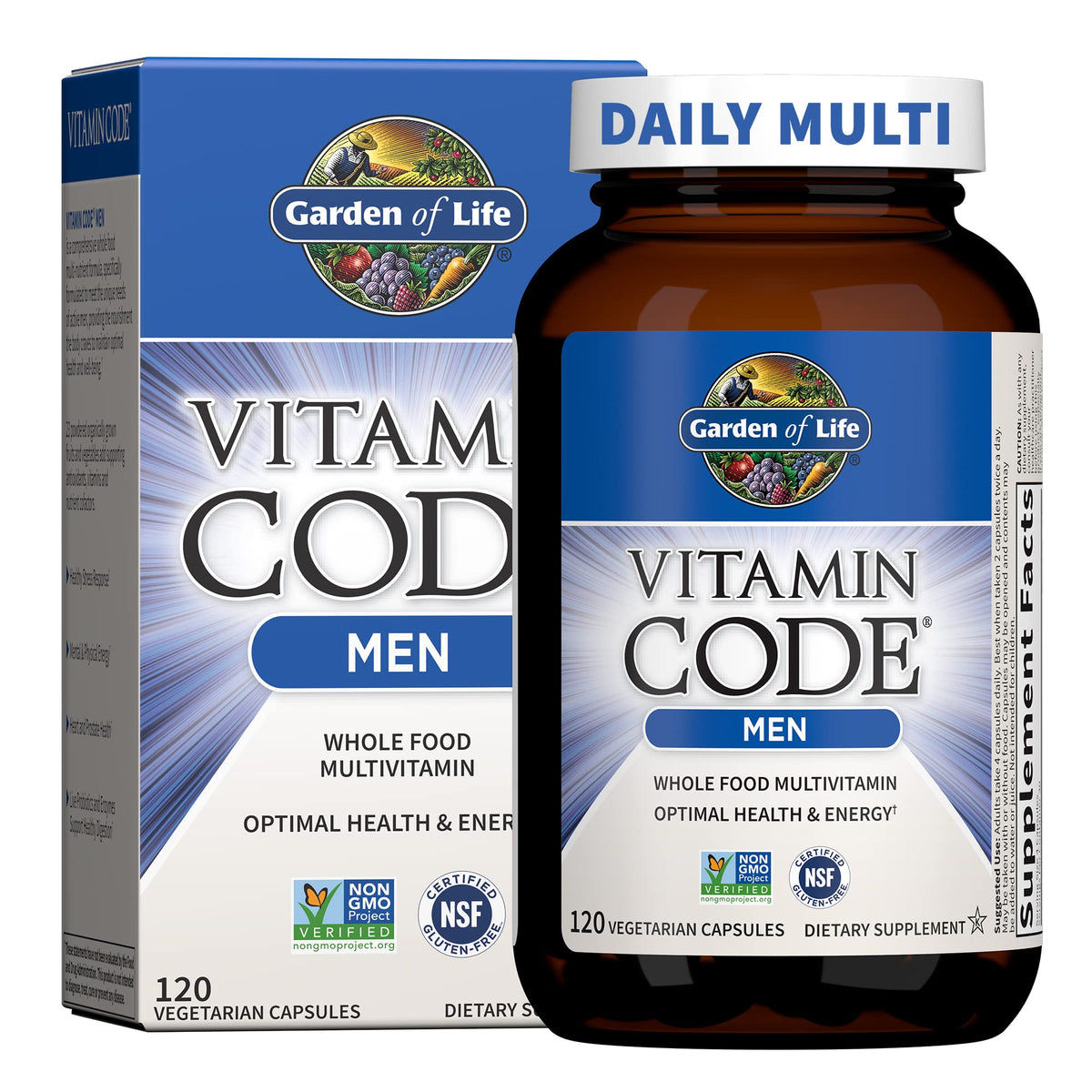 Garden of Life Vitamin Code Men bottle with capsules supporting daily energy