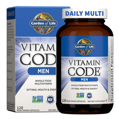 Garden of Life Vitamin Code Men bottle with capsules supporting daily energy