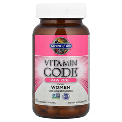 Certifications on Garden of Life Vitamin Code Raw One for Women label: non-GMO, gluten-free, kosher.