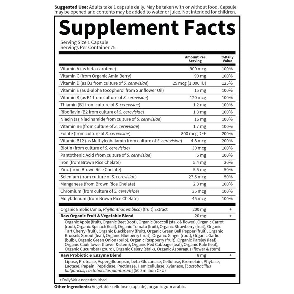 Garden of Life Vitamin Code Raw One for Women probiotic and enzyme blend aids digestion.