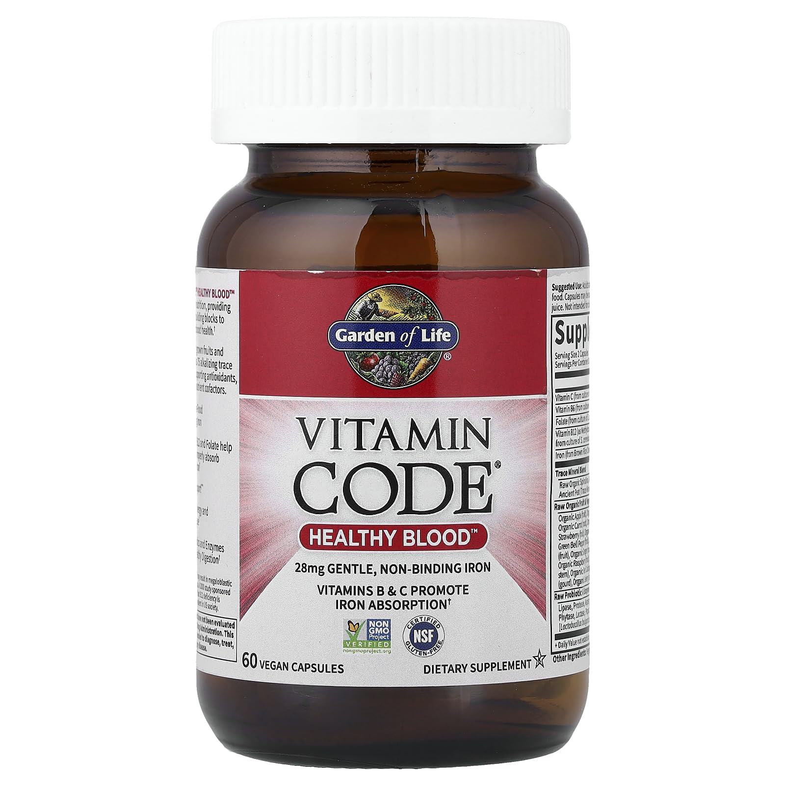 RAW probiotic and enzyme blend on label suggesting digestive support with iron.