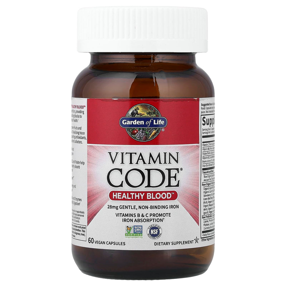 RAW probiotic and enzyme blend on label suggesting digestive support with iron.