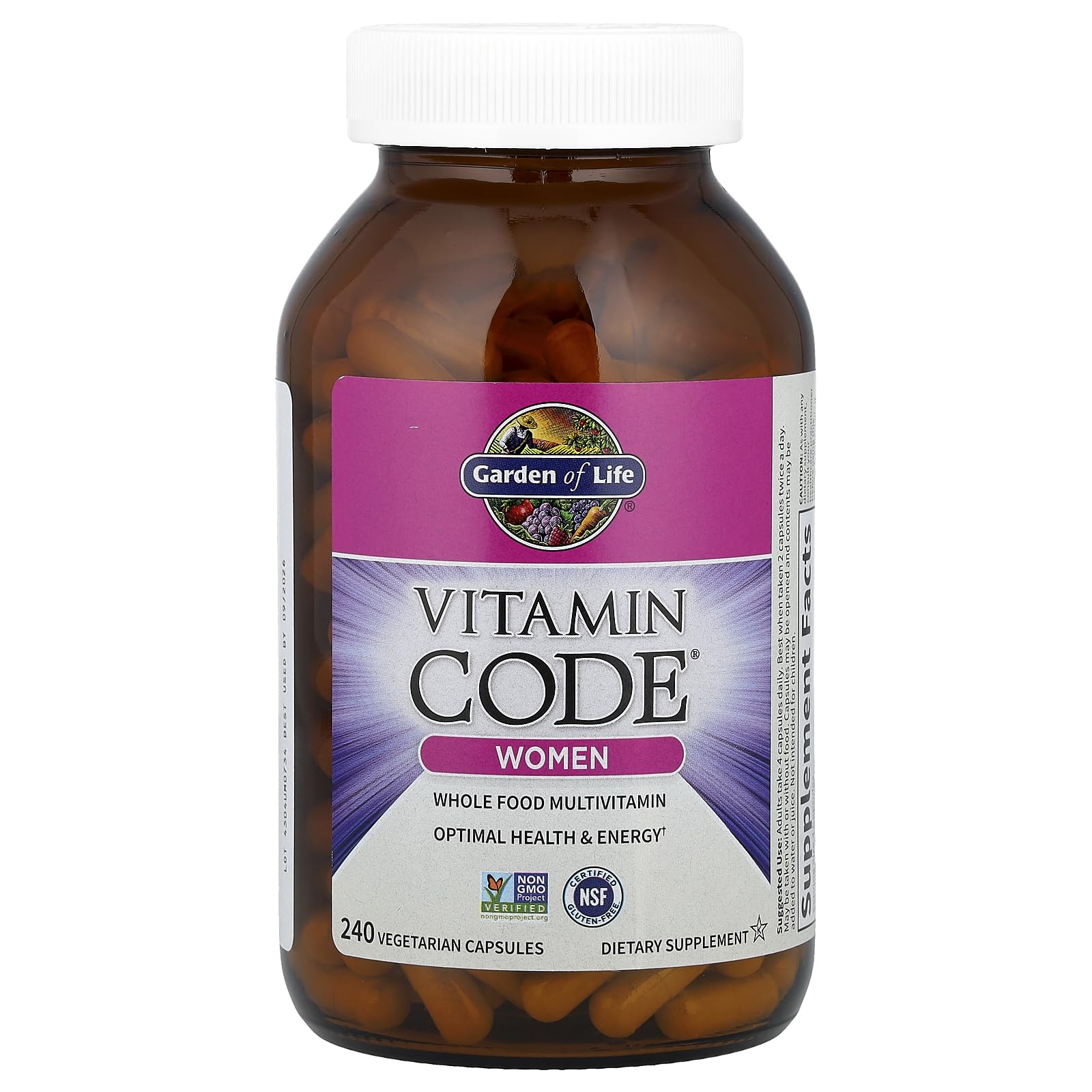 Garden of Life Vitamin Code Women bottle close-up showing label details and nutrients