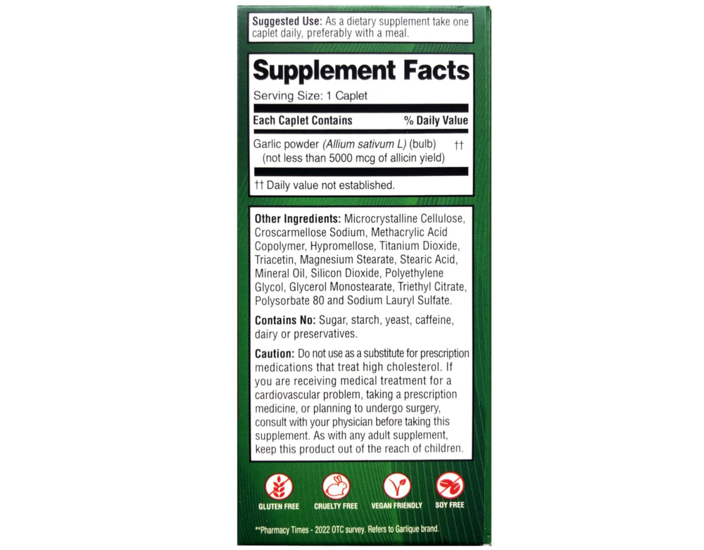 Garlique enteric-coated tablets for small intestine absorption and odor-free use.
