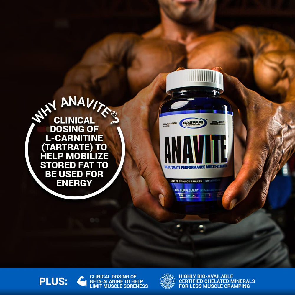 Gaspari Anavite package-on-desk suggesting a daily routine for active lifestyles.