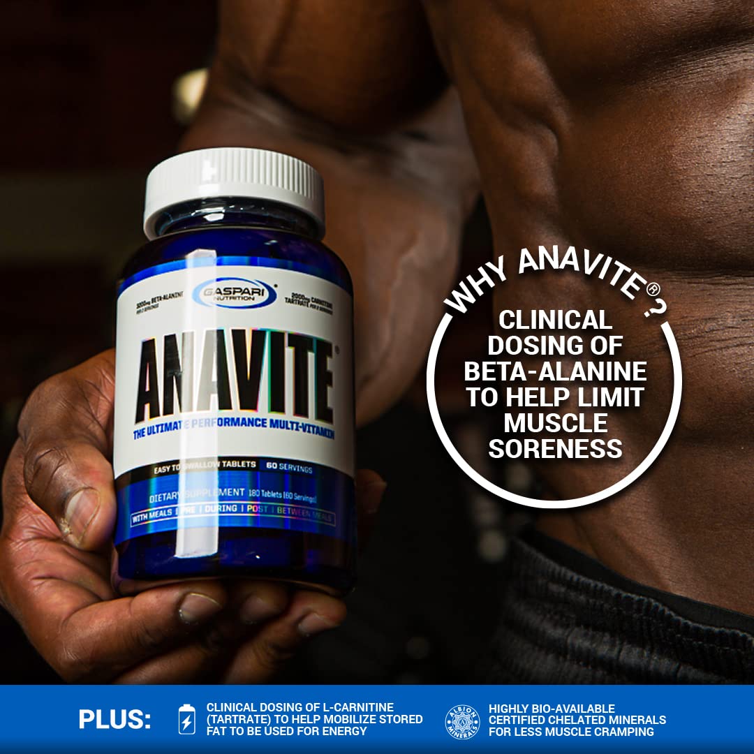 Gaspari Anavite tablets-closeup emphasizing L-Carnitine and beta-alanine ingredients.