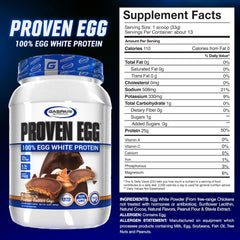 Gaspari Proven Egg scoop resting on powder indicating easy serving and mixability