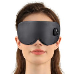 Gasumos Silk Heated Eye Mask cordless grey worn for portable warmth