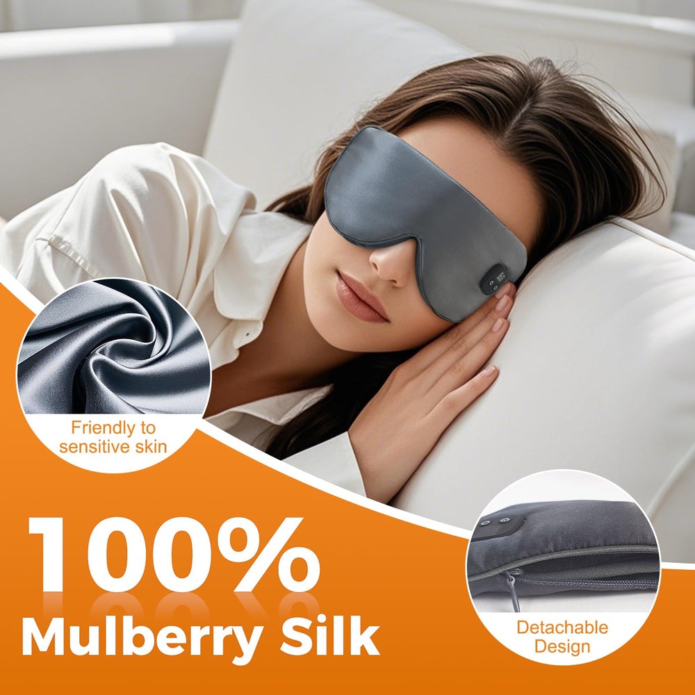 Gasumos Silk Heated Eye Mask timer buttons demonstrate auto-off convenience for relaxed rest.