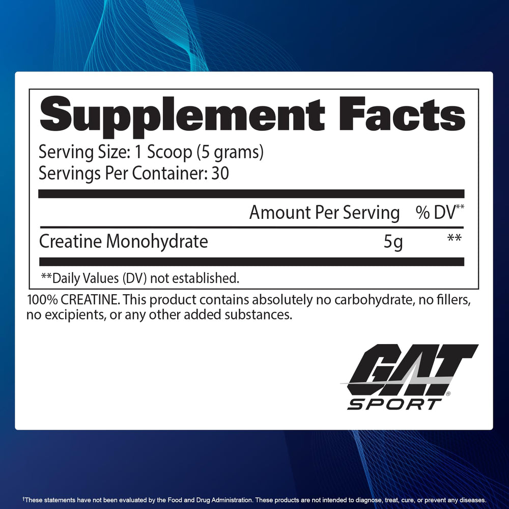 GAT SPORT Creatina Monohidrato, cuchara medidora en primer plano para dosificar correctamente.