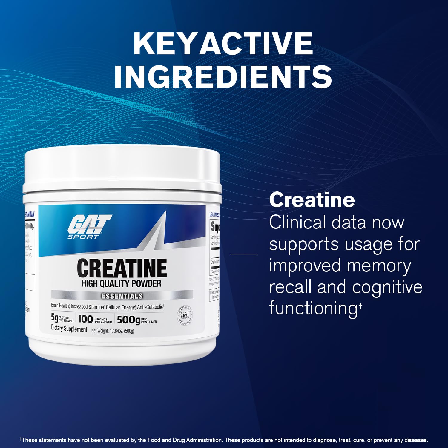 GAT Sport Creatine Monohydrate serving scoop shows 5 g dose.