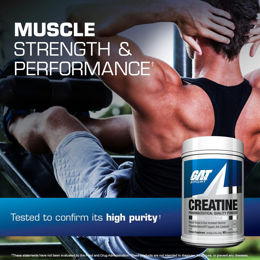 GAT SPORT Creatine Monohydrate scoop measuring a 5 g serving for workouts.