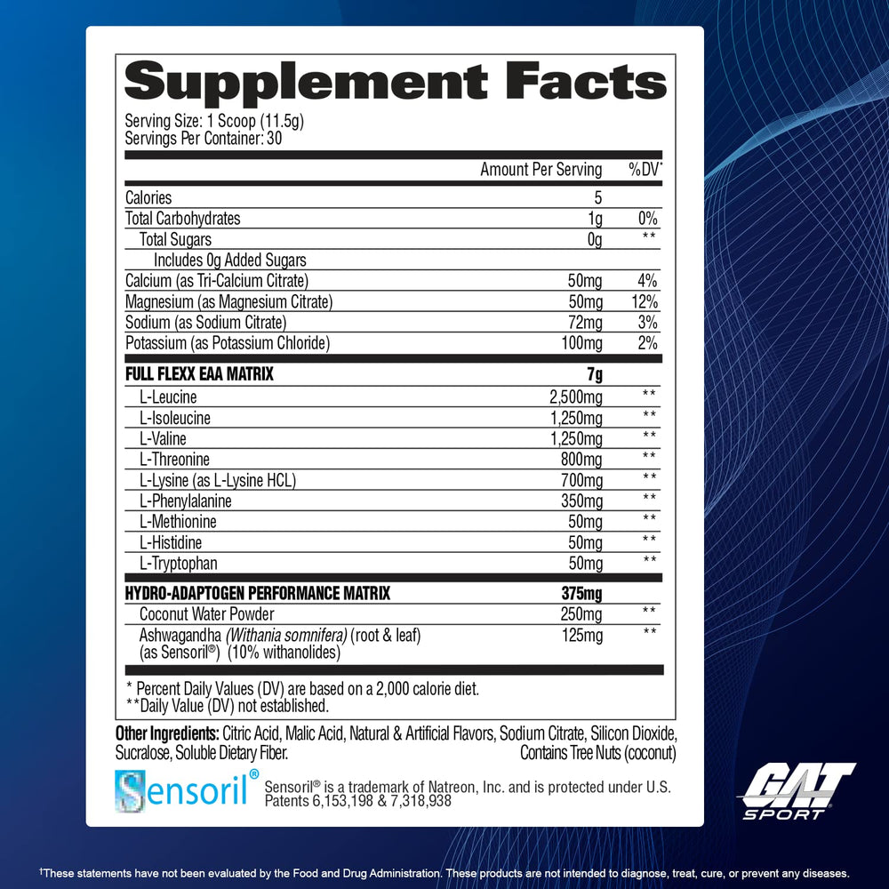 GAT SPORT Flexx EAAs ready-to-mix drink supports training sessions.
