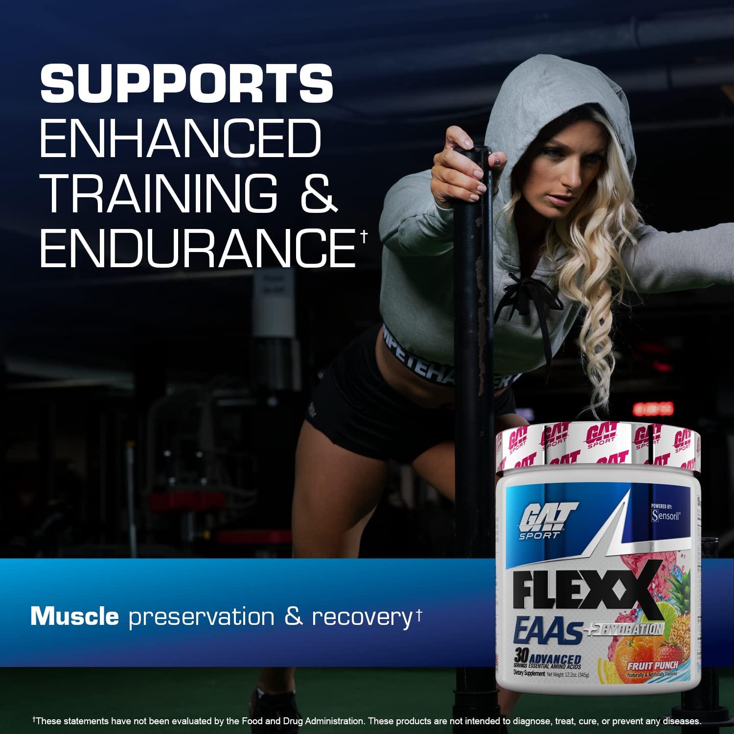 GAT SPORT Flexx EAAs scoop shown for precise serving and mix.