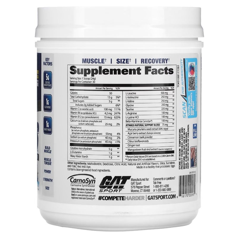 GAT SPORT JetMass serving size on label for easy use.