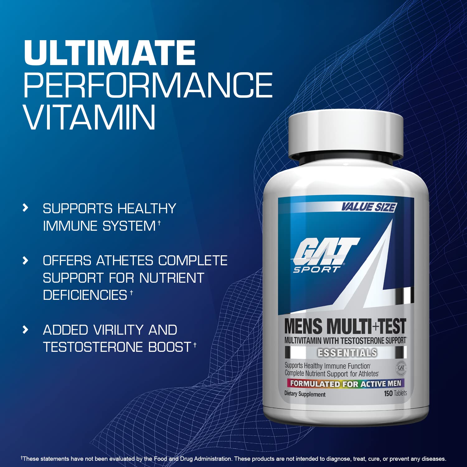 GAT SPORT Men's Multi + Test label facts showing key ingredients.