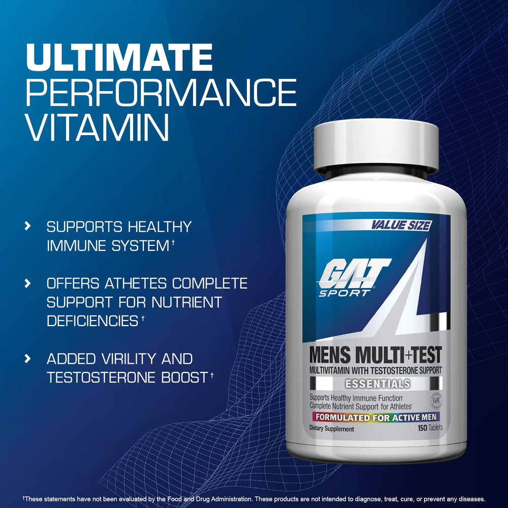 GAT SPORT Men's Multi + Test label facts showing key ingredients.