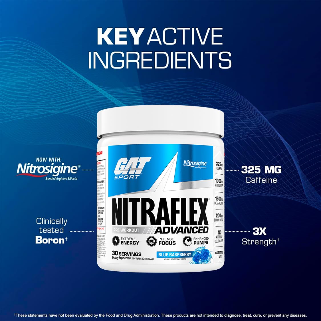 Label close-up highlighting boron citrate in Nitraflex formula.