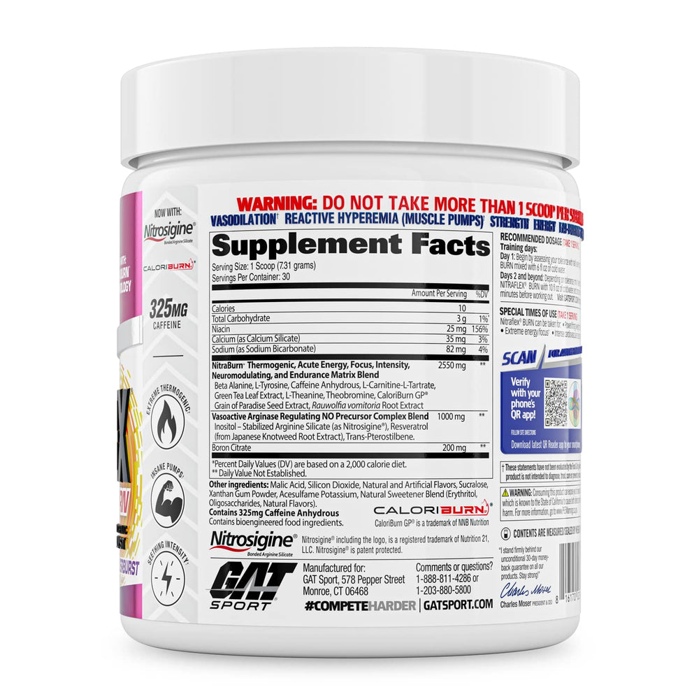 GAT SPORT Nitraflex Burn scoop enables precise pre-workout dosing.