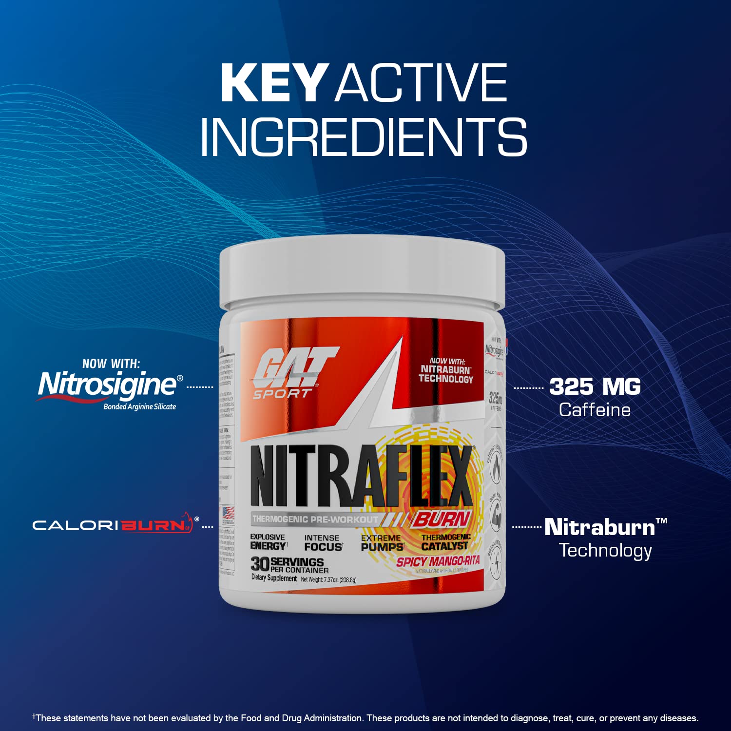 GAT SPORT Nitraflex Burn shaker-ready powder for training sessions.