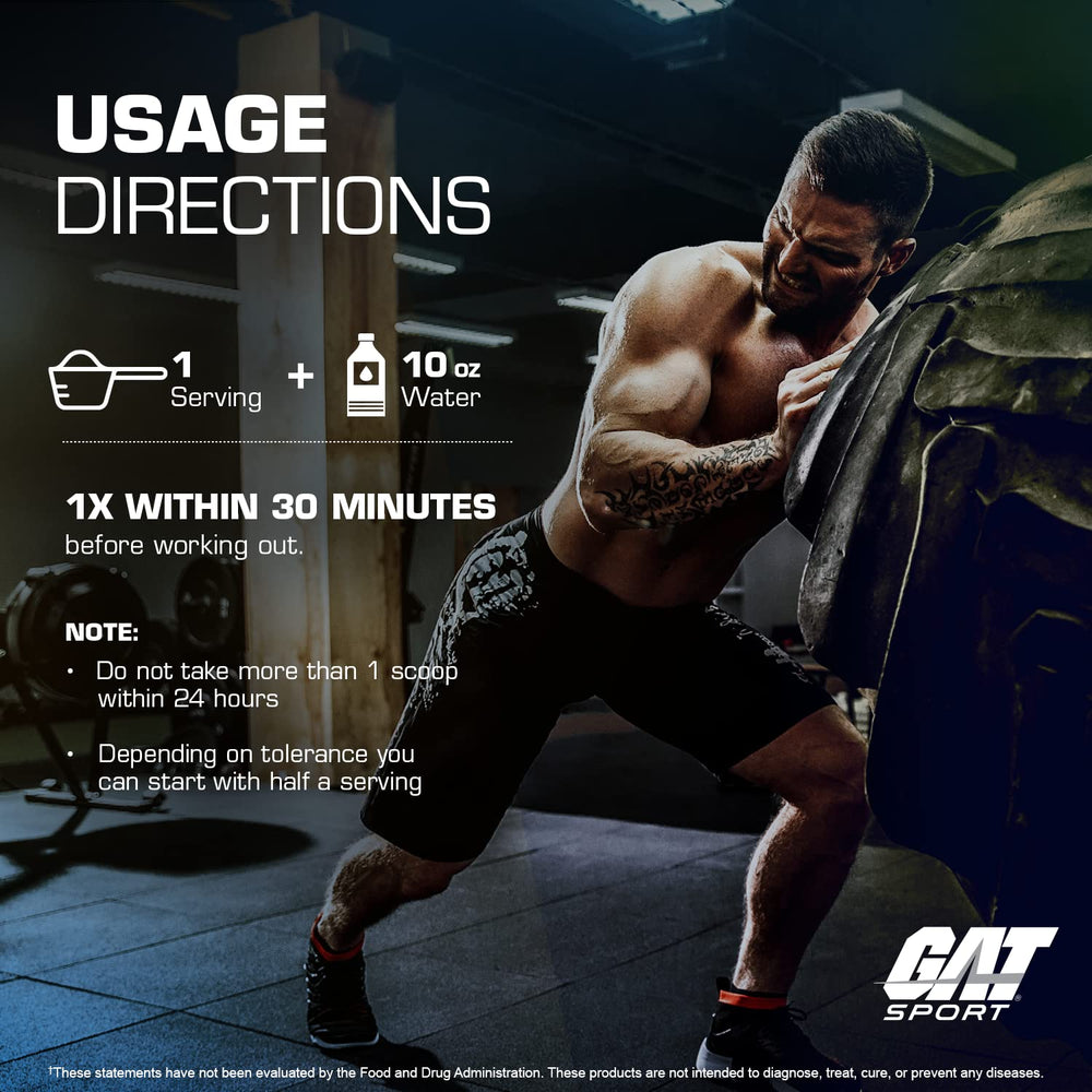 GAT SPORT Nitraflex Burn tropical aroma signals pre-workout ritual.