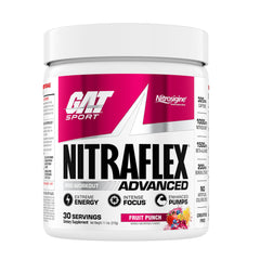 GAT SPORT Nitraflex Fruit Punch front label highlighting energy for workouts