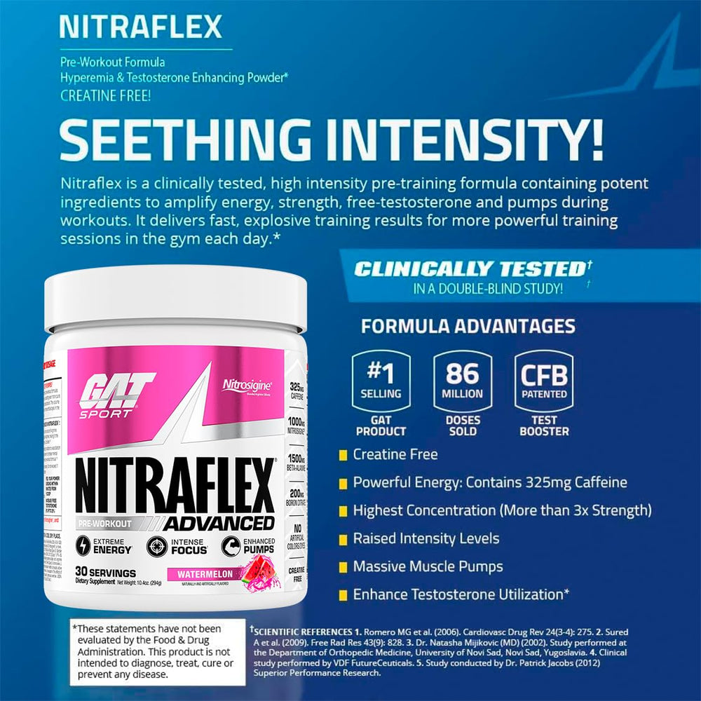 Glass with Nitraflex ready to mix for a watermelon flavored workout session.