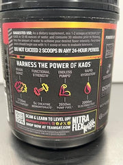 GAT SPORT Nitraflex KAOS Berry Lemonade scoop closeup showcases convenient pre-workout serving