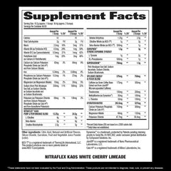 GAT SPORT Nitraflex KAOS White Cherry Lime label closeup highlights premium formula and high-stim energy