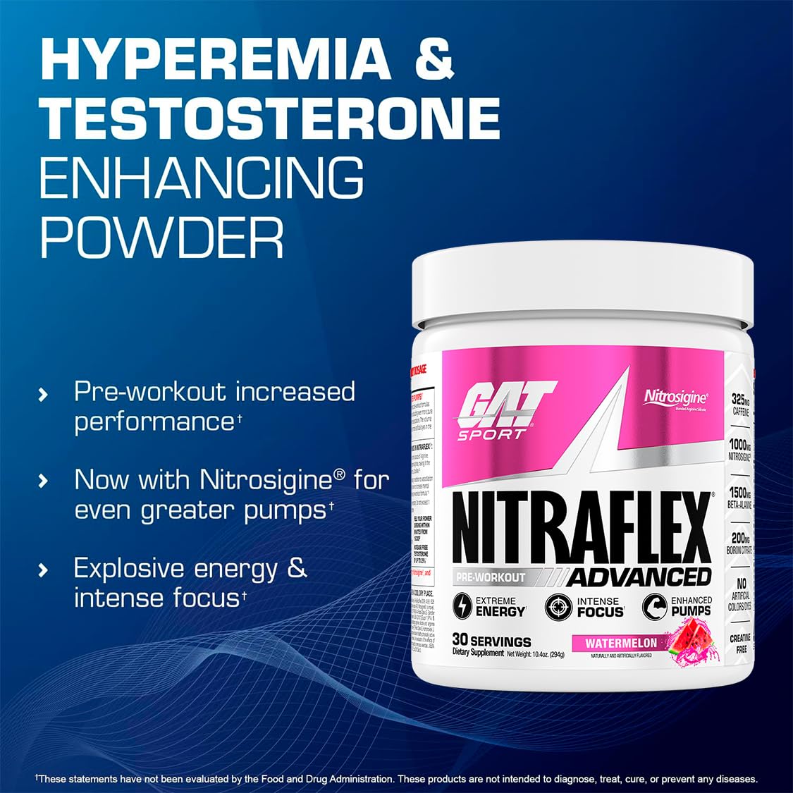 Nitraflex label close-up highlights Nitrosigine and boron citrate ingredients.