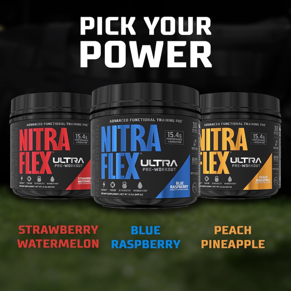 Hands holding Nitraflex Ultra bottle during gym session.