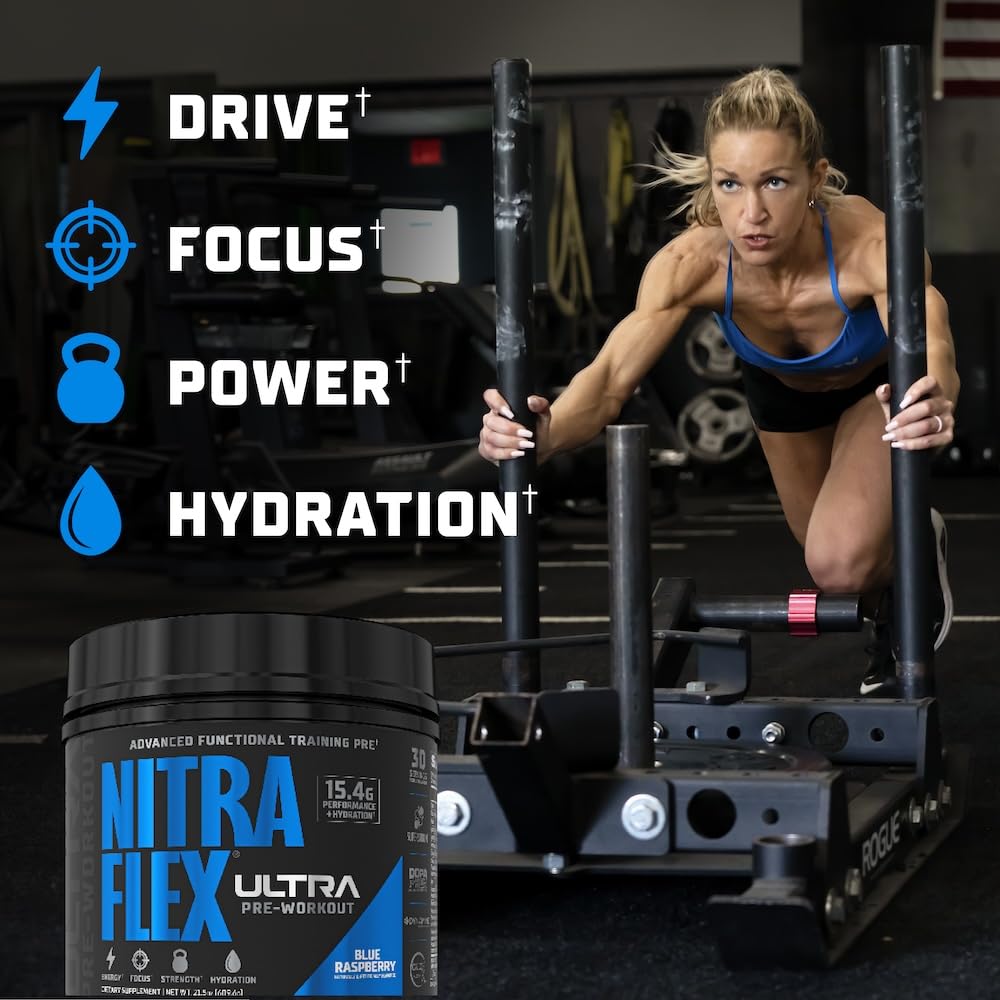 Close-up of Nitraflex Ultra ingredient list highlighting key actives.