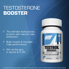GAT Sport Testrol bottle side view highlights durable packaging and daily vitality use.