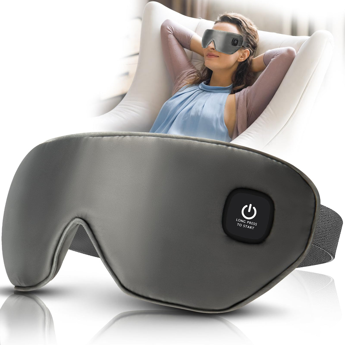 GATCVBIAO silk cordless heated eye mask resting on a pillow for soothing warmth.