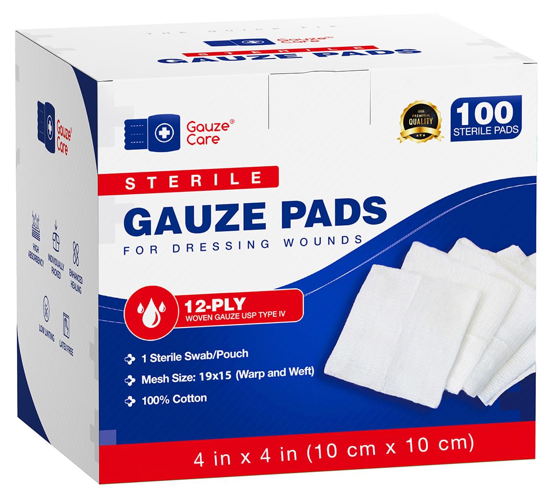 Gauze Care 100pc large 4x4 gauze pads pack for bulk sterile use