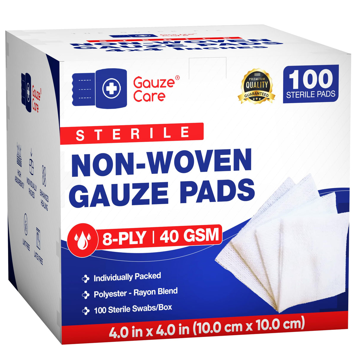 Gauze Care 4x4 non-woven sterile gauze pad for wound care and fluid absorption
