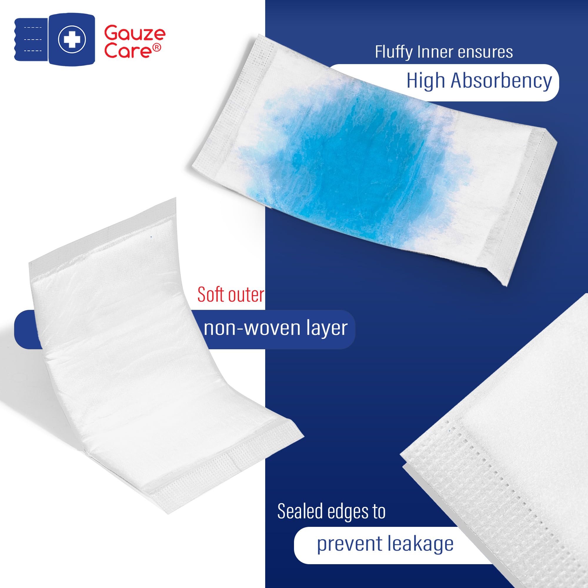 GauzeCare ABD pad with nonstick outer layer for gentle wound removal.