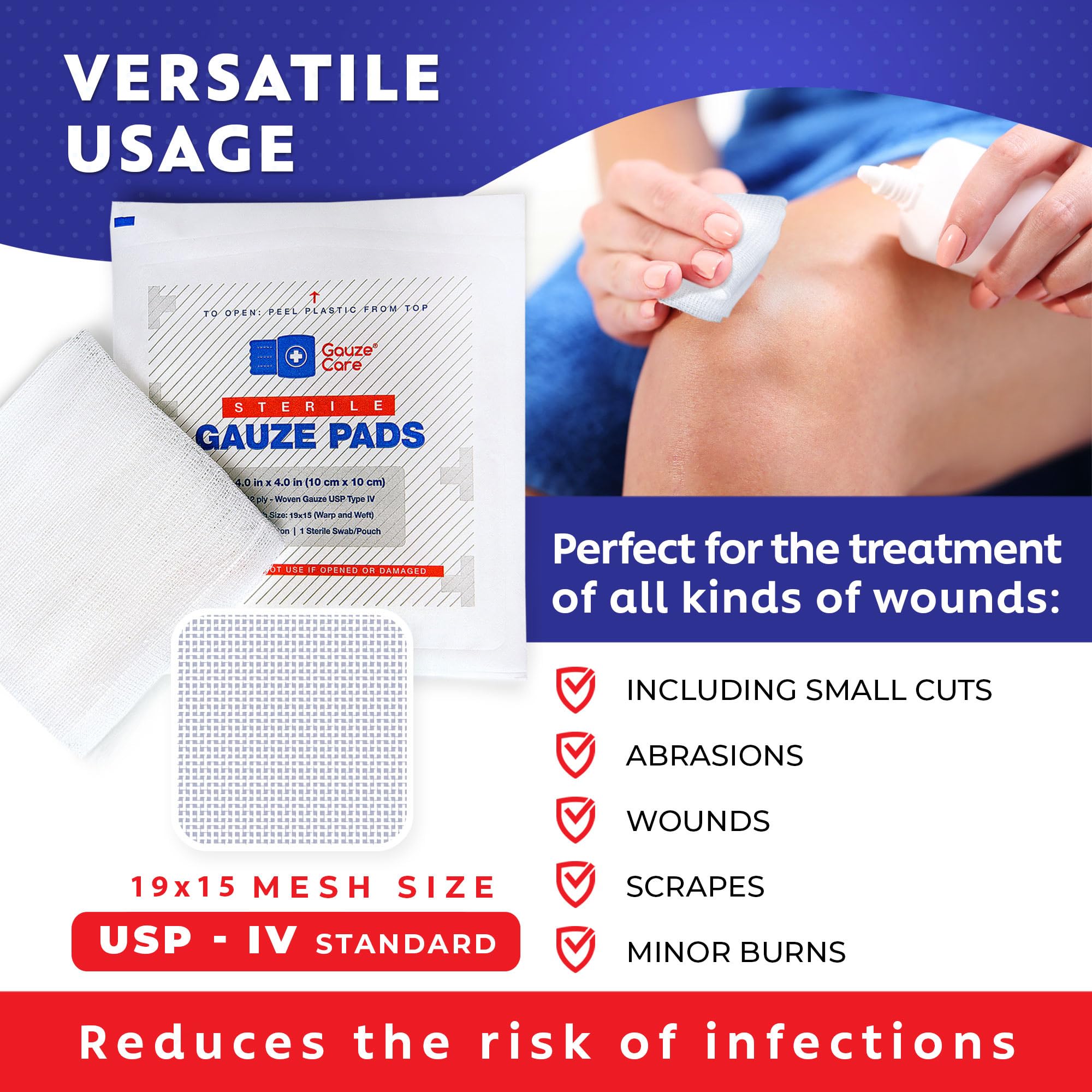 Gauze Care breathable mesh 4x4 gauze pad in use