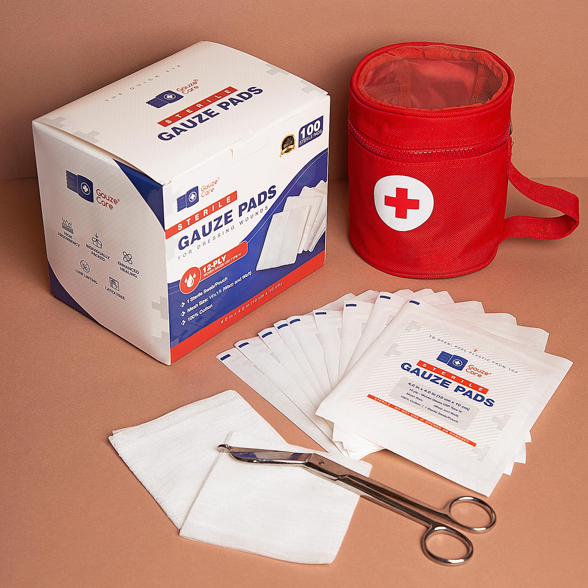 Gauze Care bulk 100pc wound pad set for first aid tasks