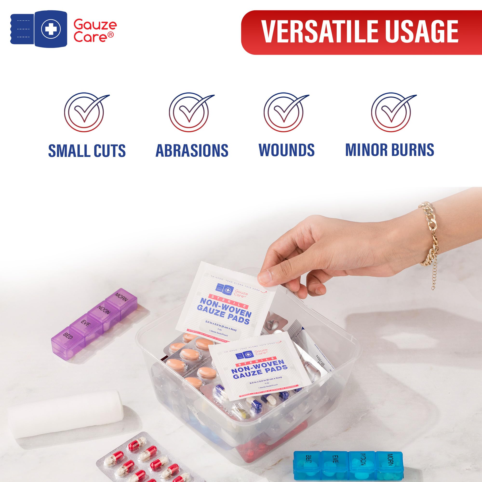Gauze Care gasa esterilizada embalada individualmente para mayor higiene.