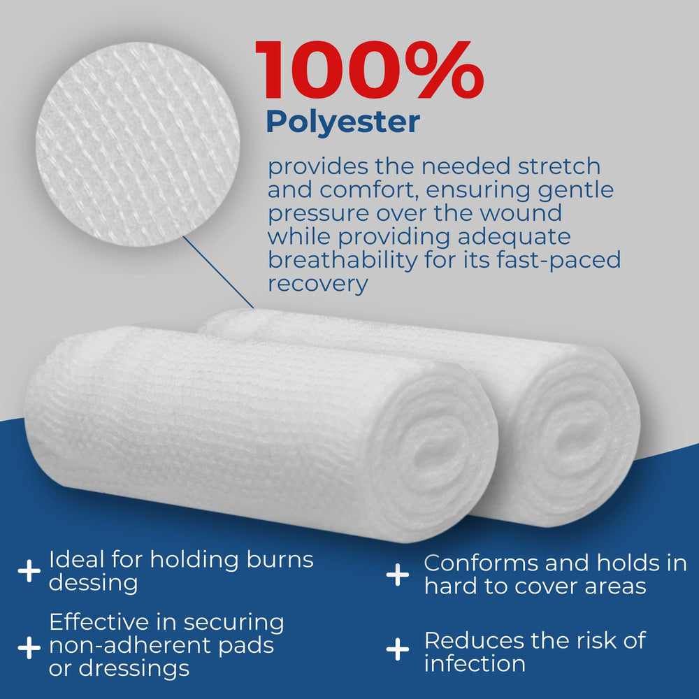 Gauze Care latex-free polyester weave highlighting hospital-grade safety