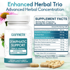 GAVYNETH ingredients display featuring dandelion and burdock for natural balance.