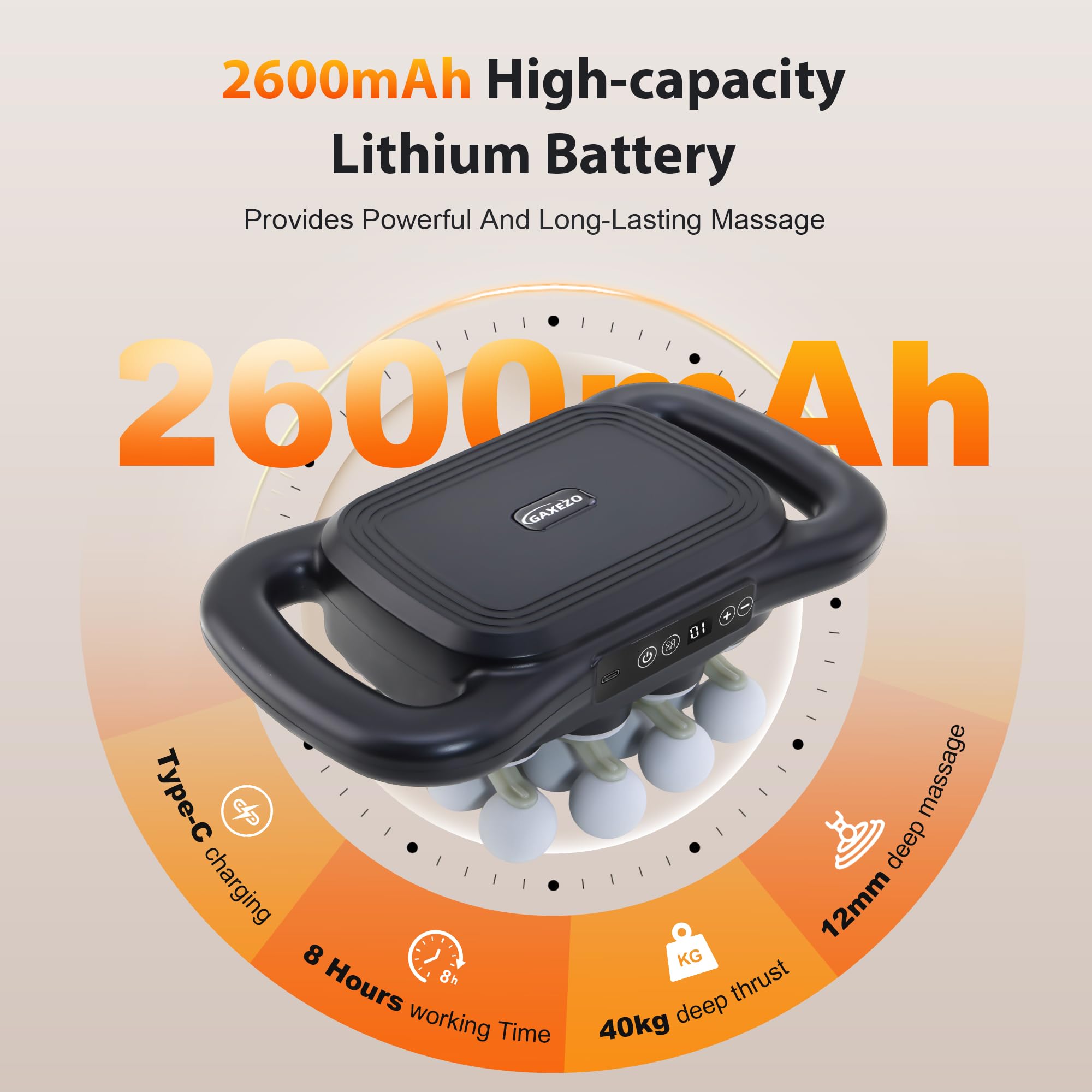 GAXEZO 2600mAh battery delivers long sessions on a single charge.