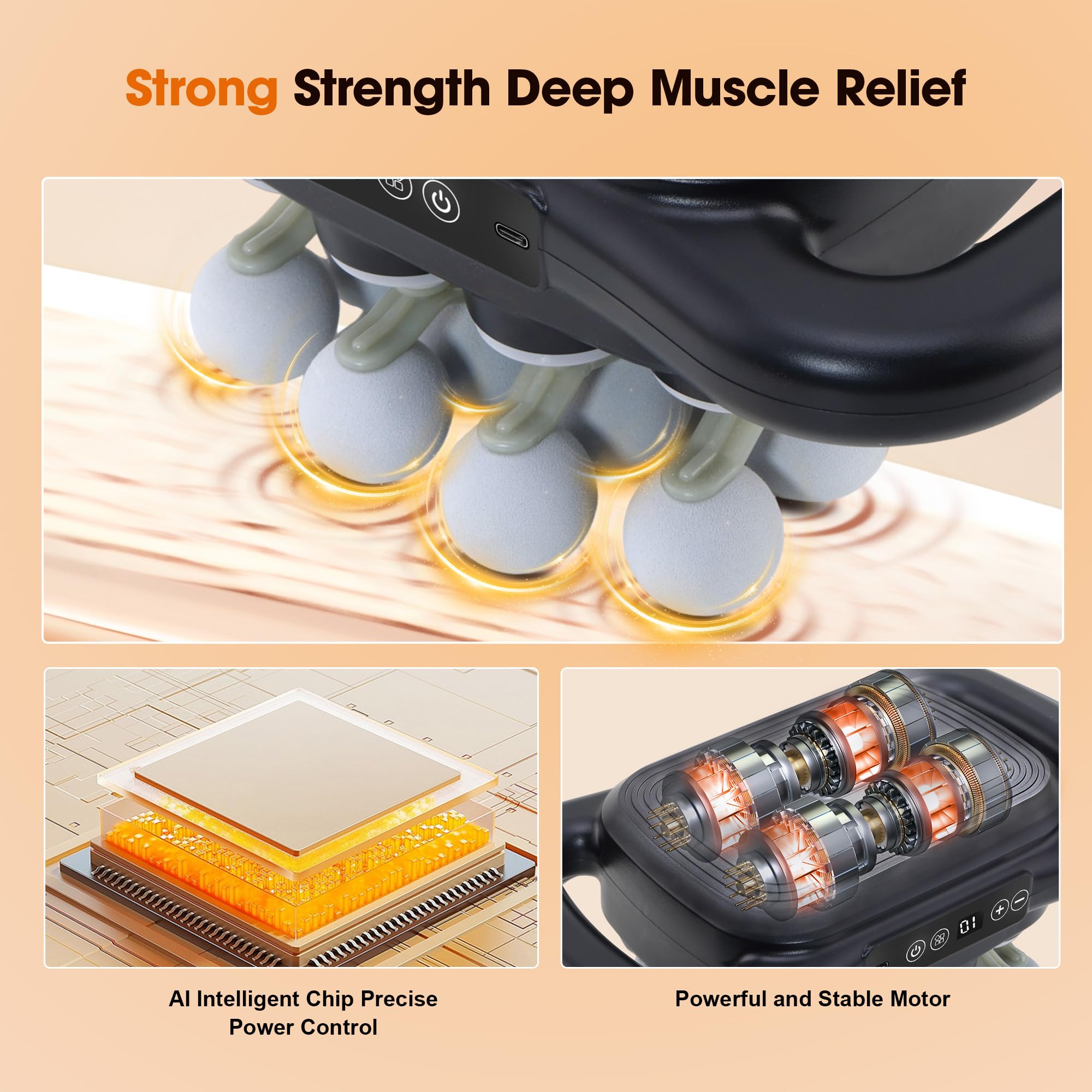 GAXEZO deep-tissue percussion head ready for tense back muscles.