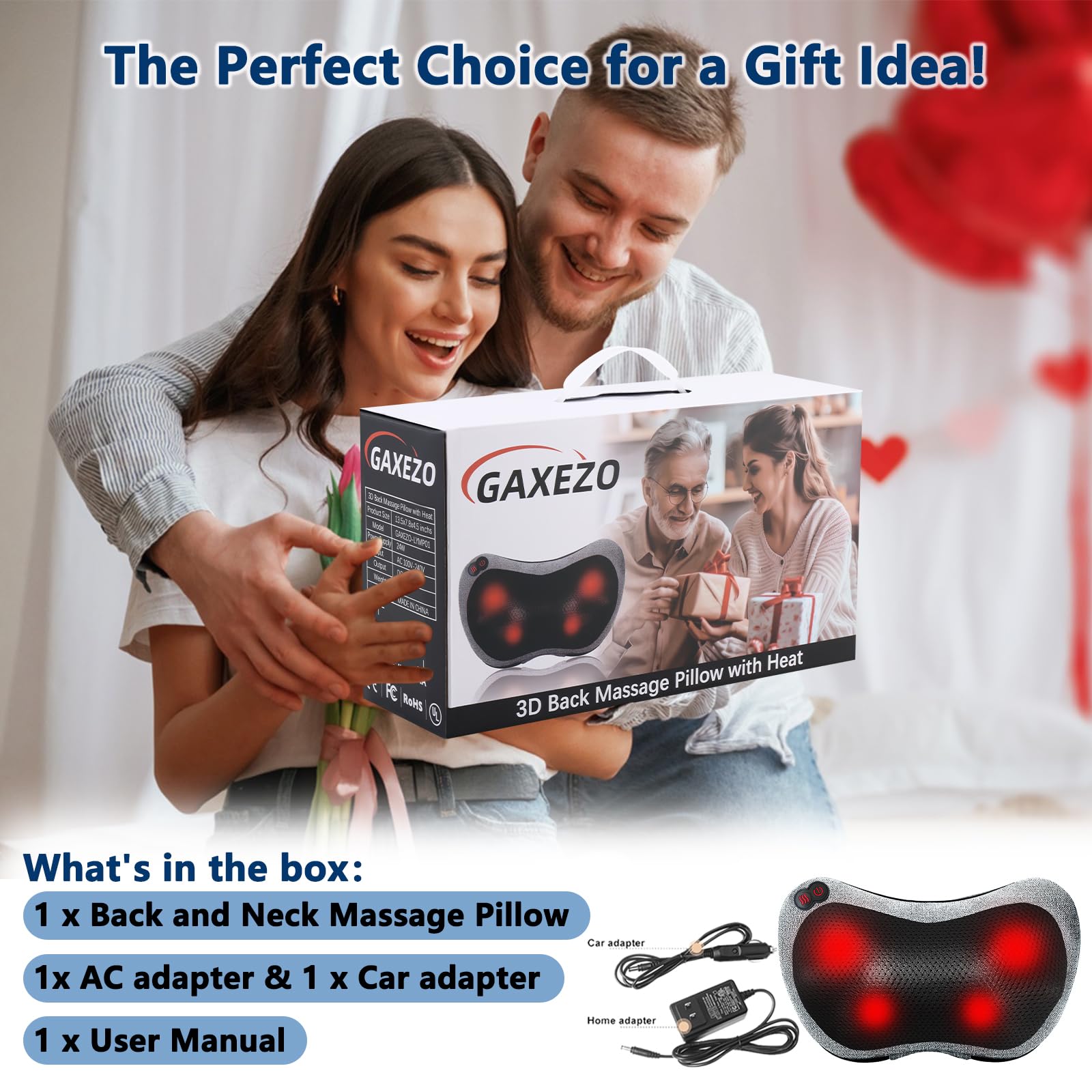 GAXEZO massage pillow in use on a chair or car seat.
