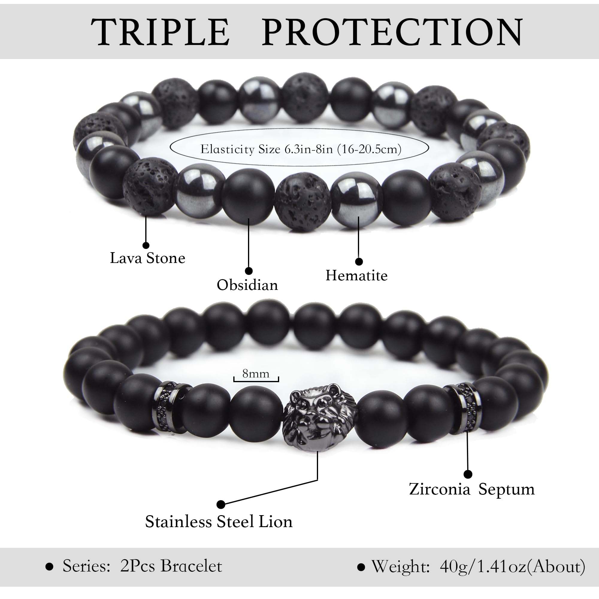 GDLKPYHS Obsidian Lion bracelet with 8mm beads promotes calm style.