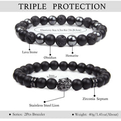 GDLKPYHS Obsidian Lion bracelet with 8mm beads promotes calm style.