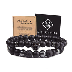 GDLKPYHS Black Obsidian Bracelet with skull design for bold style and confidence.