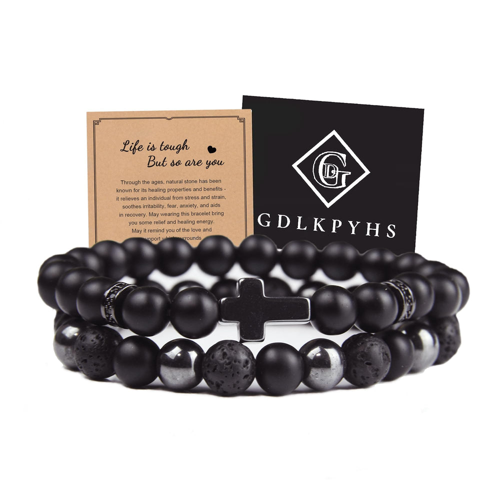 GDLKPYHS black obsidian cross bracelet close-up for versatile daily wear